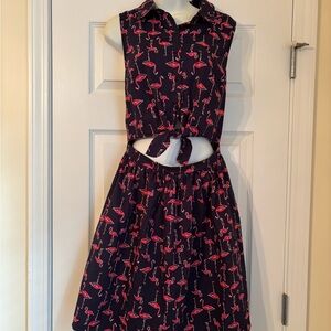 Modcloth Flamingo Patterned Dress - Dark Blue and Pink